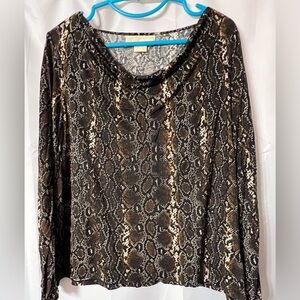 Michael Kors snakeskin print brown and black top size 1X. Drape neckline.